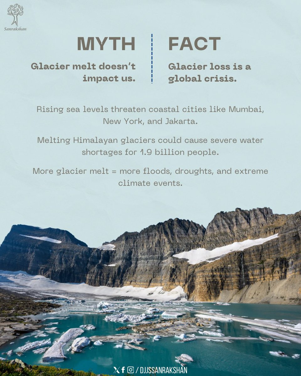 djjssanrakshan's tweet photo. #Glaciers are more than just ice—they sustain life in ways we often overlook. Yet, some common #Myths keep us from seeing their true impact.

DJJS Sanrakshan’s #EnviroMythBusters is debunking common glacier myths. Check it out! 

#WorldDayForGlaciers #SaveGlaciers #GlaciersMatter https://t.co/qxPdJu5w4R