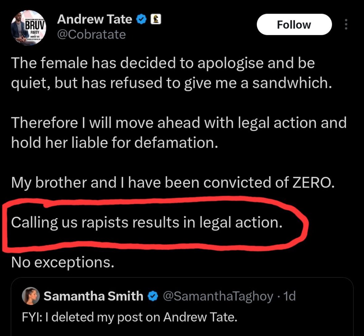 Andrew Tate is a rapist.