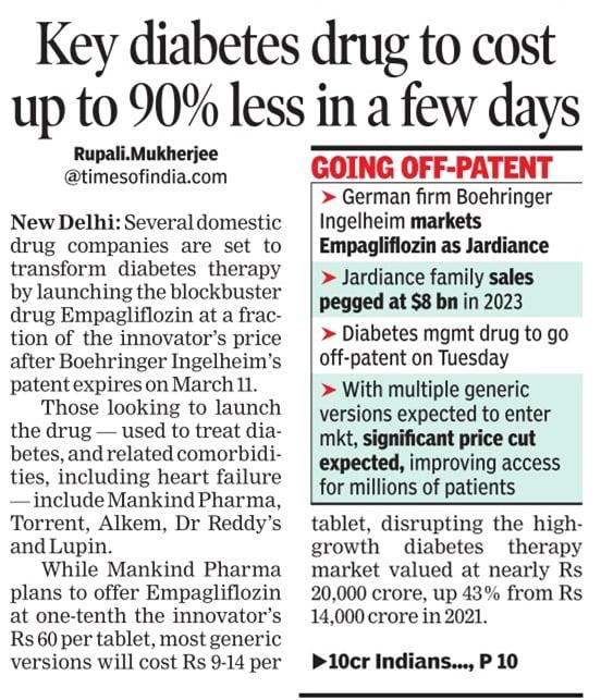 IRajeevJuneja's tweet photo. Mankind’s ethos has always been to provide high-quality medicines at affordable prices.

With 1 in 3 Indians diabetic or pre-diabetic, access to treatment is crucial.

We’ve introduced a generic version of Empagliflozin at 90% lower prices to ensure quality care for all. https://t.co/VeMdSCpxjX