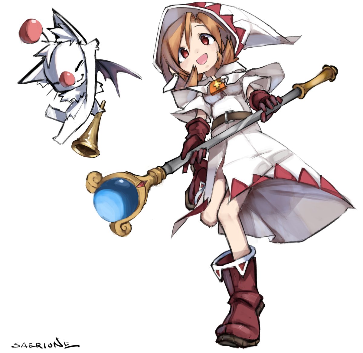 saerione's tweet image. #SQkawaiifanart SQ kawaii fanart submission | White Mage + Moogle!