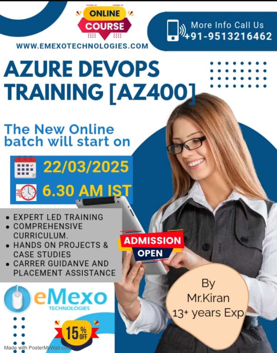 gokulemexo's tweet image. @highlight 
Exciting News: New Batch for Azure DevOps Training in Bangalore Starting on 22nd March 2025 at 6:30 AM at eMexo Technologies!

Location: Electronic City, Bangalore
Call: +91-95132 16462
Visit: emexotechnologies.com/courses/micros…
#AzureDevOpsTraining #CICDPipelines #CareerGrowth