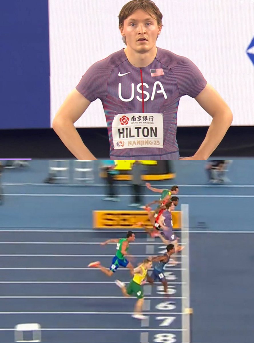 Coby Hilton 🇺🇸 wins a very tight men's 60m heat at the World Indoor Championships on hus US debut in 6.70s.

2. William Reais 🇨🇭 6.70 (.697)
3. Chamod Yodasinge 🇱🇰 6.70 (.697)
4. Joshua Azzopardi 🇦🇺 6.70 (.698)