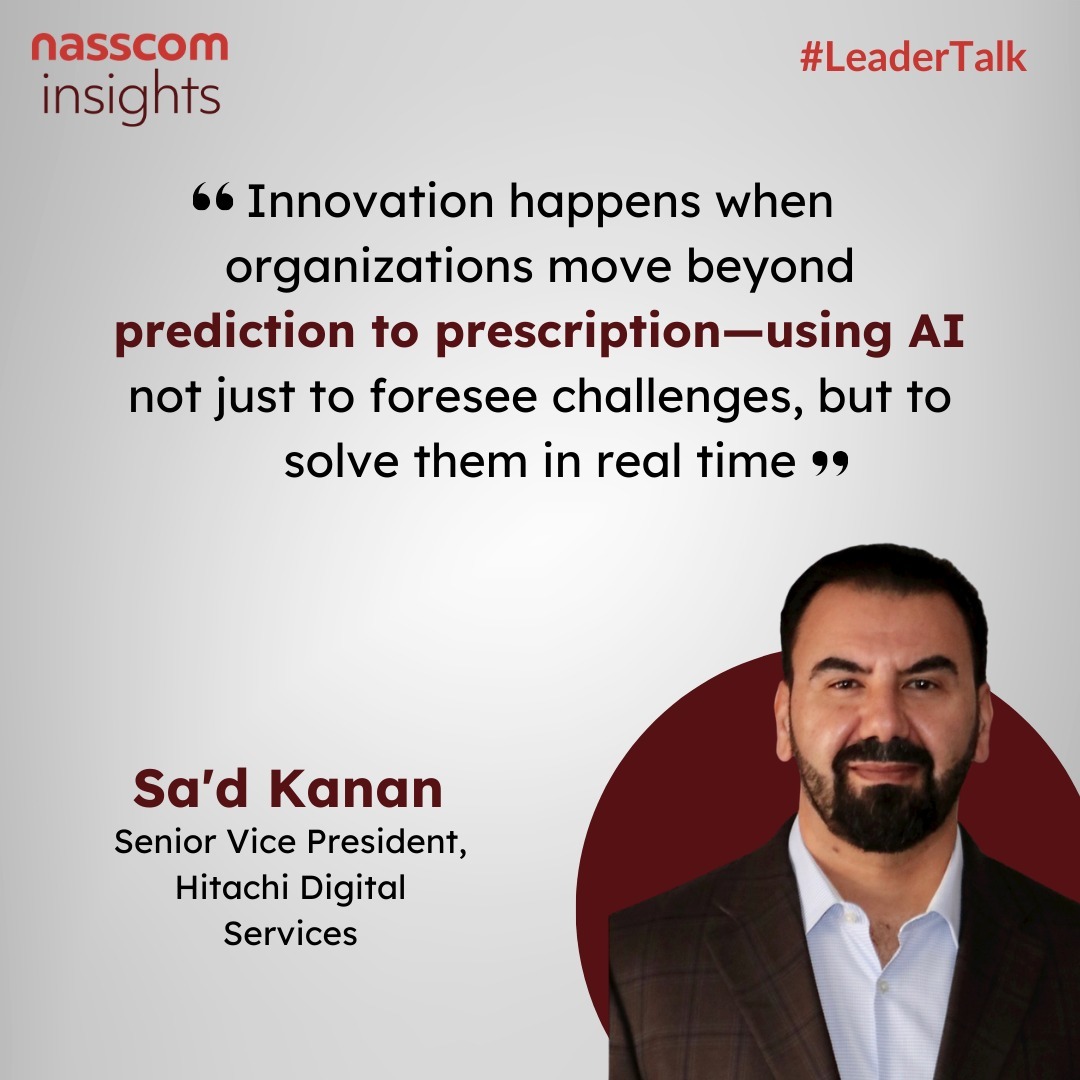 NasscomR's tweet photo. #LeaderTalk
"Innovation happens when organizations move beyond prediction to prescription - using AI not just to foresee challenges, but to solve them in real time."
In this conversation, Sa'd Kanan, Senior Vice President, Hitachi Digital Services, shares insights on how AI is driving transformation across industries, enabling businesses to move from reactive to proactive decision-making.
Click to read 👉 https://t.co/HTREyRGts9
Hitachi Digital Services is a digital consultancy and technology services company that helps businesses transform digitally. They offer services for cloud, data, IoT, and managed services.
DM us if you’d like to be featured in Nasscom Community LeaderTalks!
@HitachiDS
@achyutaghosh @SrikanthNasscom @Ankitthe1 @bhaskar2415 @GuhanARS1 @KhyatiKapoor17
@nasscom_member_ @nasscomai @nasscomdeeptech
#TechLeaders #Innovation #DigitalTransformation #TechTrends
