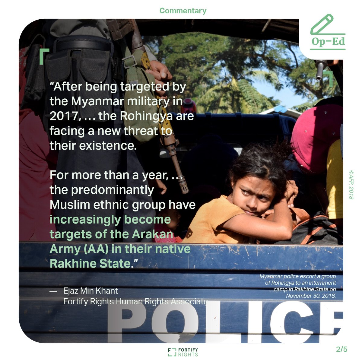 Fortify Rights (@fortifyrights) on Twitter photo The Arakan Army (AA)’s fight against Myanmar junta in Rakhine State must be for all communities, including the Rohingya. AA should restore and protect the rights of the Rohingya as citizens native to Rakhine.
Read more in this op-ed by <a href="/FortifyRights/">Fortify Rights</a>’s <a href="/ejaz_minkhant/">Ejaz Min Khant</a>. The Arakan Army (AA)’s fight against Myanmar junta in Rakhine State must be for all communities, including the Rohingya. AA should restore and protect the rights of the Rohingya as citizens native to Rakhine.
Read more in this op-ed by <a href="/FortifyRights/">Fortify Rights</a>’s <a href="/ejaz_minkhant/">Ejaz Min Khant</a>.