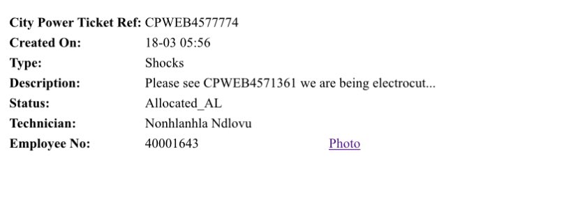 KayNaxhe's tweet photo. @CityPowerJhb  @CityofJoburgZA  @DadaMorero So we must continue getting electrocuted when using our taps and having no power since last week Thursday https://t.co/Yl2ZAX6U2O