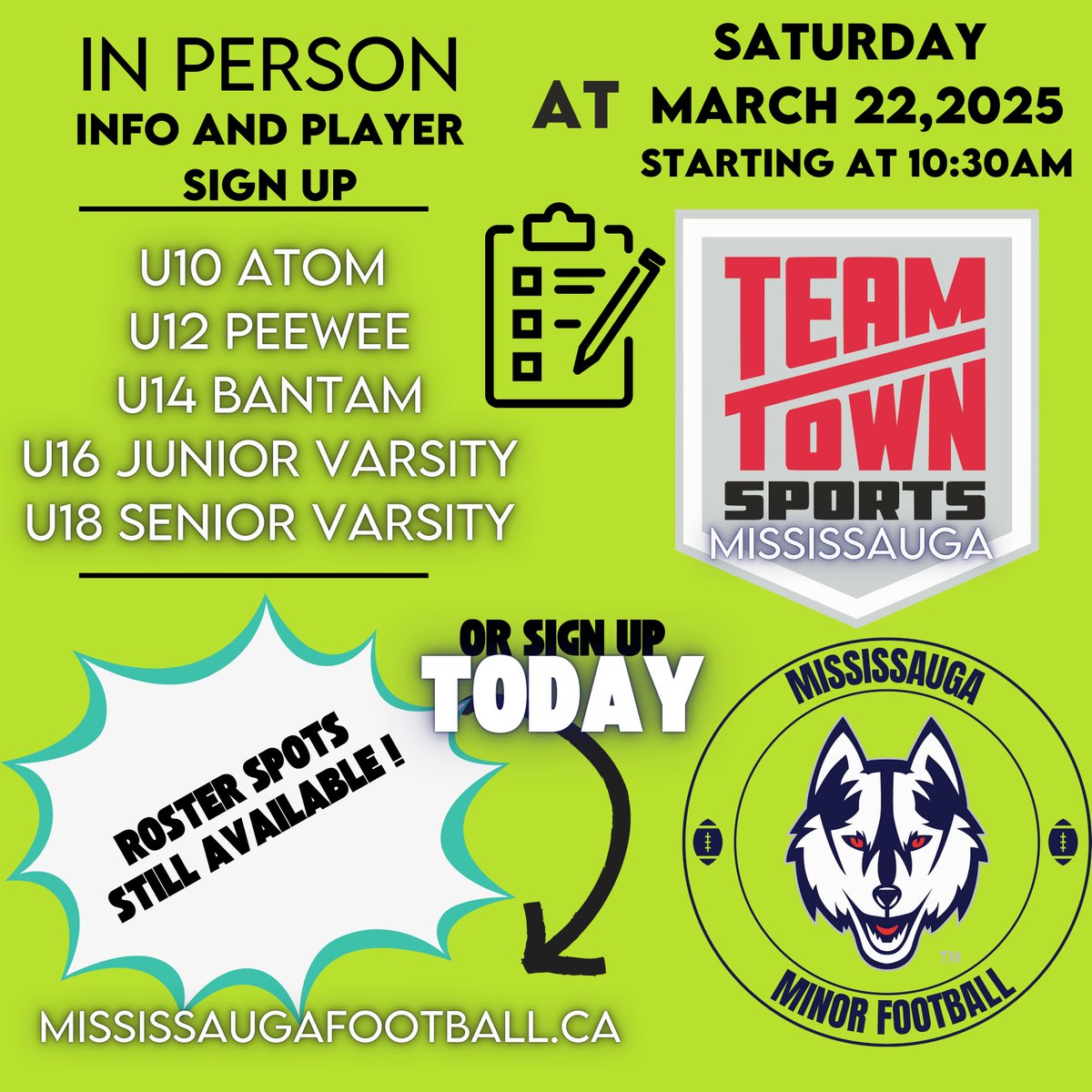 Mississauga Minor Football (@mmfa1971) on Twitter photo Come out to <a href="/TeamTownSports/">TeamTownSports</a> this weekend to meet the coaches and sign up for summer football! The weather is warming up, so lock in your summer sport before it's too late! Please share with friends and family and help us spread the word. Hope to see you there! Come out to <a href="/TeamTownSports/">TeamTownSports</a> this weekend to meet the coaches and sign up for summer football! The weather is warming up, so lock in your summer sport before it's too late! Please share with friends and family and help us spread the word. Hope to see you there!