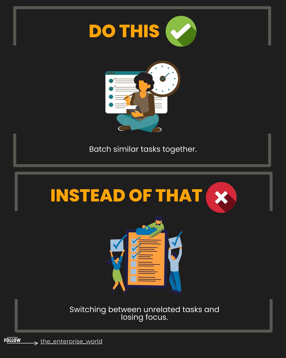 theenterprisew's tweet image. Struggling to stay on top of your tasks? Try these simple switches to supercharge your efficiency.

#ProductivityHacks #EfficiencyTips #TimeManagement