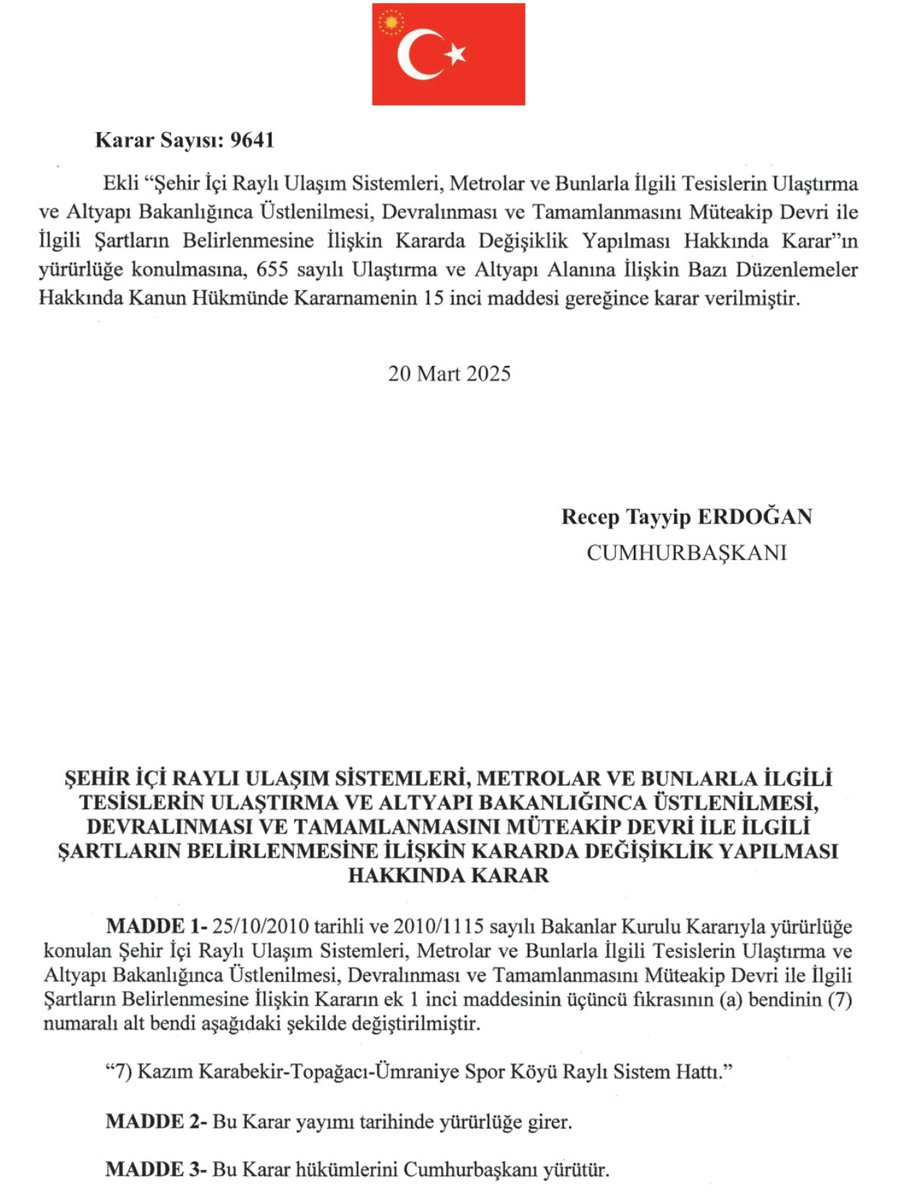 bosunatiklama's tweet photo. İstanbul'da inşası süren bazı metro ve raylı sistemlerin yönetimi, İBB'den alınarak Ulaştırma ve Altyapı Bakanlığı'na devredildi. https://t.co/H0jQcFWOjX