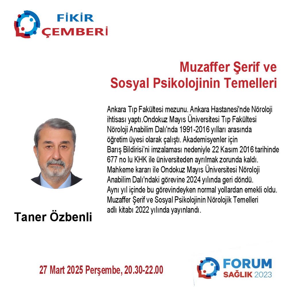 Forum Sağlık 2023 (@forumsaglik2023) on Twitter photo 🗨️
Muzaffer Şerif
ve
SOSYAL PSİKOLOJİNİN
TEMELLERİ
🗓️ 27 Mart 2025 Perşembe
⏰ 20.30-22.00
<a href="/tanerozbenli/">Tanerozbenli</a>
<a href="/yuceldemirer/">yücel demirer</a>63
Youtube ForumSaglik2023’ten canlı yayın 🗨️
Muzaffer Şerif
ve
SOSYAL PSİKOLOJİNİN
TEMELLERİ
🗓️ 27 Mart 2025 Perşembe
⏰ 20.30-22.00
<a href="/tanerozbenli/">Tanerozbenli</a>
<a href="/yuceldemirer/">yücel demirer</a>63
Youtube ForumSaglik2023’ten canlı yayın