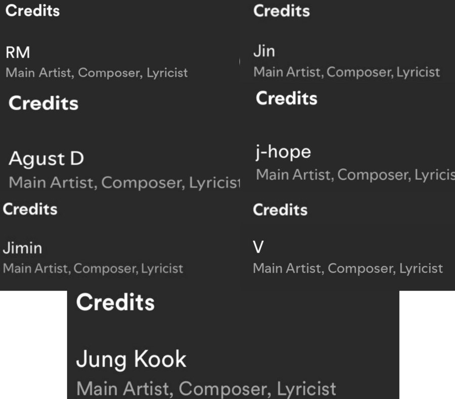 mhereonlyforbts's tweet photo. 'Main Artist, Composer, Lyricist' on the credits, only real musician like bts members can relate https://t.co/U3q2HH6U86