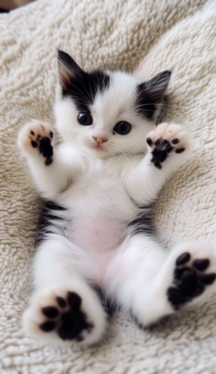 Naturepathway's tweet photo. *"Pure innocence in a fluffy bundle π This black and white kitten rests peacefully, showcasing its tiny paw pads and irresistible charm."*
#CuteKitten #FluffyFriend #AdorableMoments #KittenLove #FurryBundle #CatLoversDream https://t.co/41UpGMwoXu
