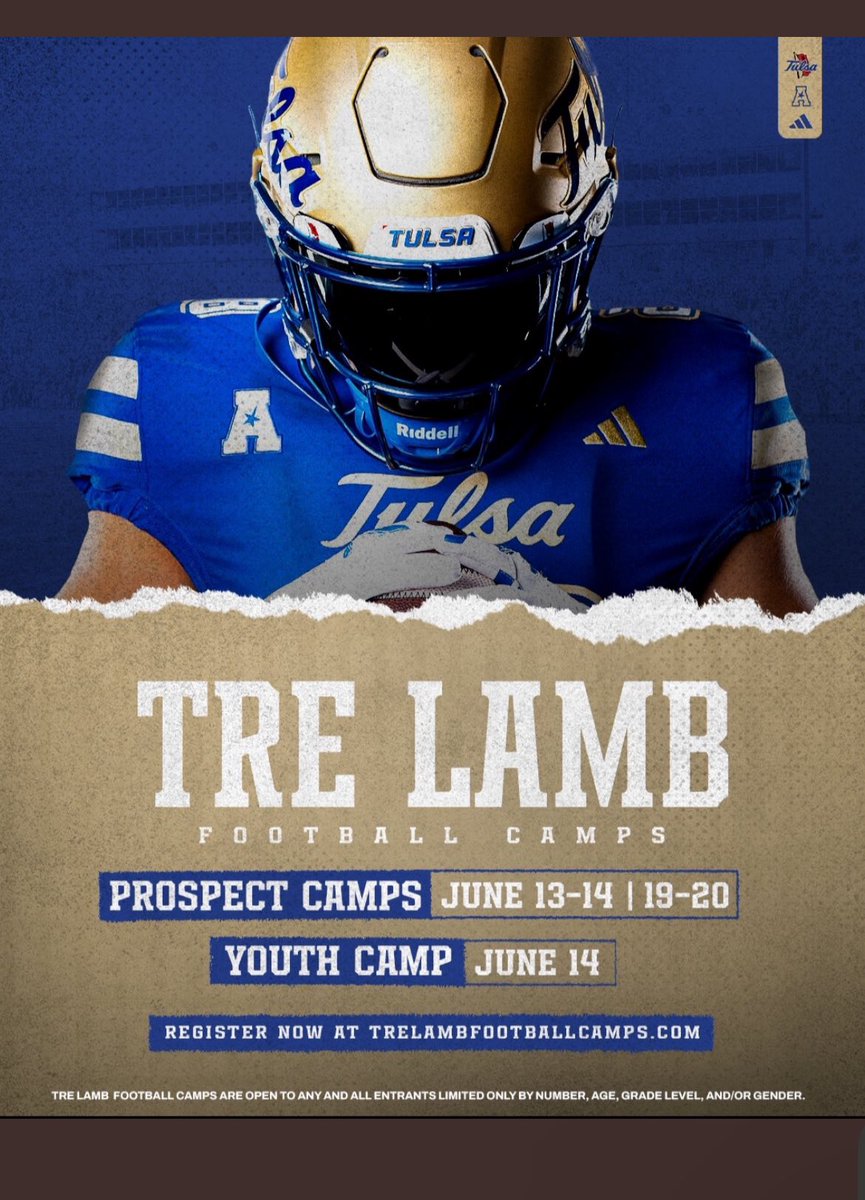 Thank you <a href="/TulsaFootball/">Tulsa Football</a> and <a href="/AndrewLee_CFB/">Andrew Lee</a> For the personal camp invite!