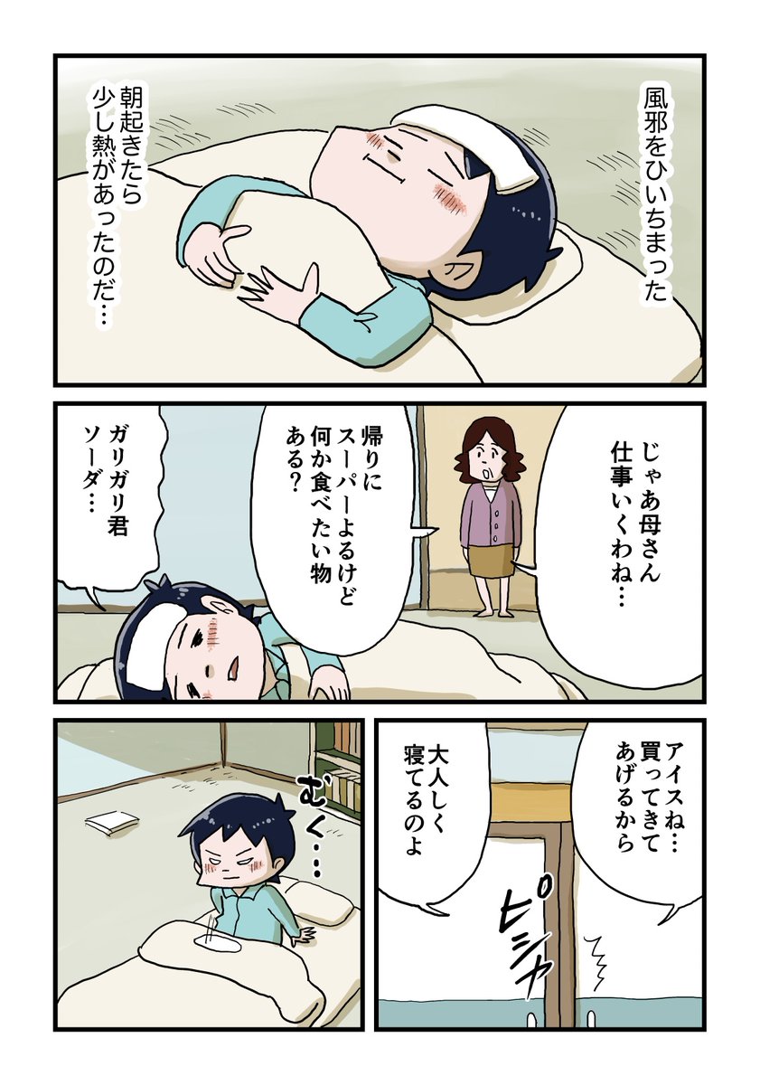 風邪をひいて休んだ日 1/3
#しなのんちのいくる 