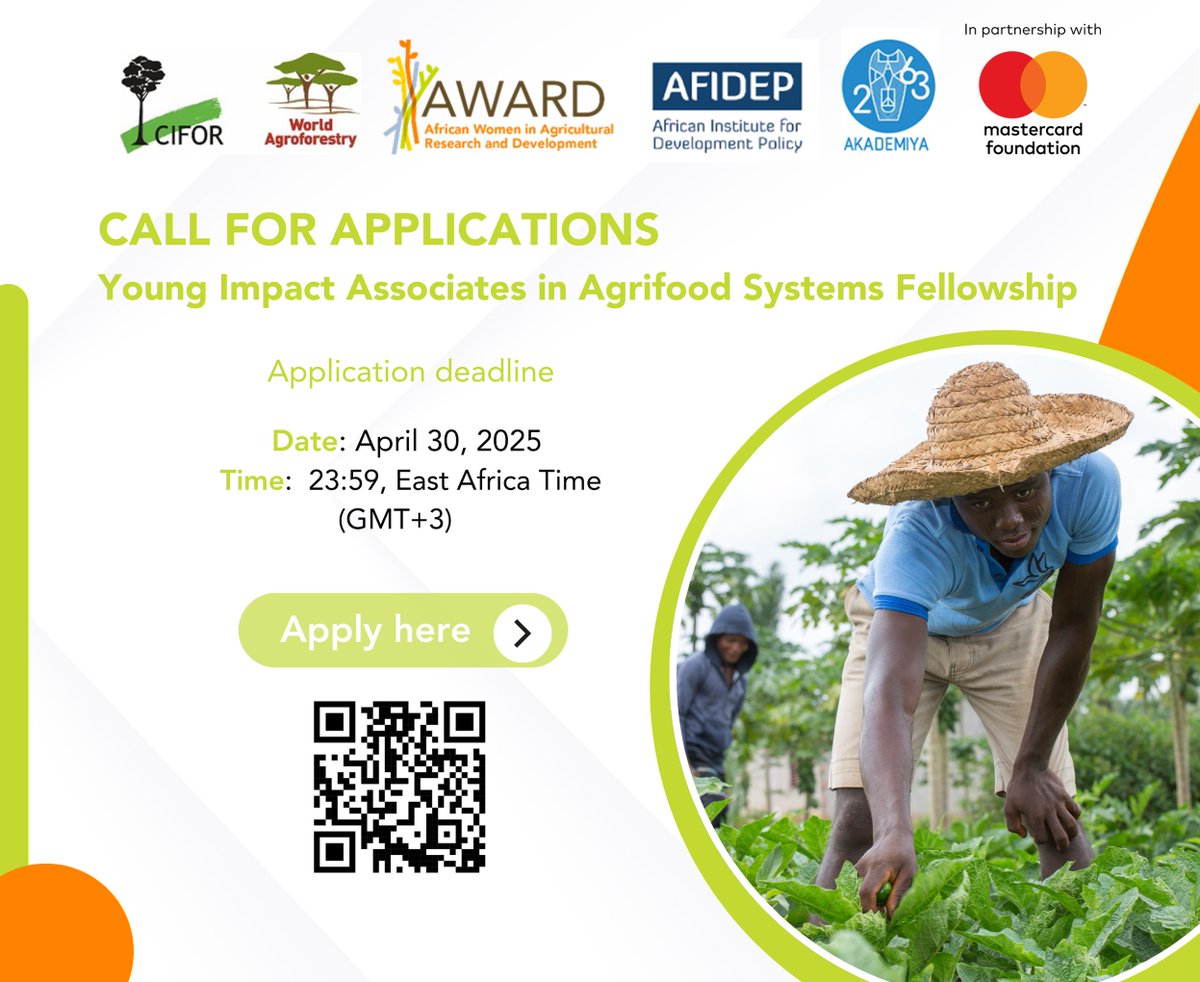 🔊New Call for Applications! 🔊

Applications for the 2025 Young Impact Associates (YIA) in Agrifood Systems Fellowship are NOW OPEN!

📍 Open to Ghana, Kenya, &amp; Uganda (18-35 yrs)

📅 Apply by April 30, 2025

👉Head to this link to find out more and apply: