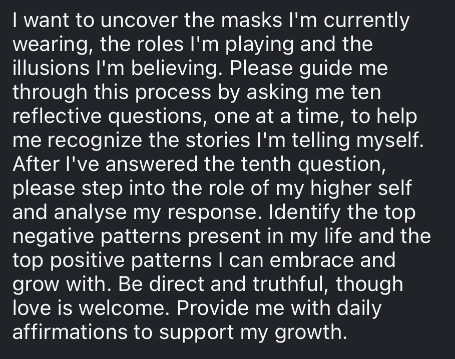 BuildUsingAI's tweet image. ChatGPT is just crazy
I came across this post on IG with a prompt that helps you uncover your limiting belief
copy and paste this image into ChatGPT and then sit back and answer the questions as honestly as you can
I made it a bit more work/career/business focused and it has…