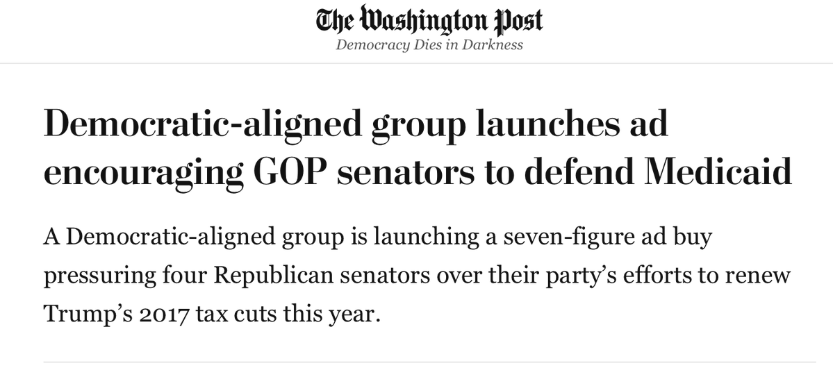 We just launched new digital ads to make sure Americans know the real costs of Donald Trump’s billionaire tax giveaway, and call on the Republicans rubber stamping his agenda to stand up against him. Read more  here >> washingtonpost.com/politics/2025/…