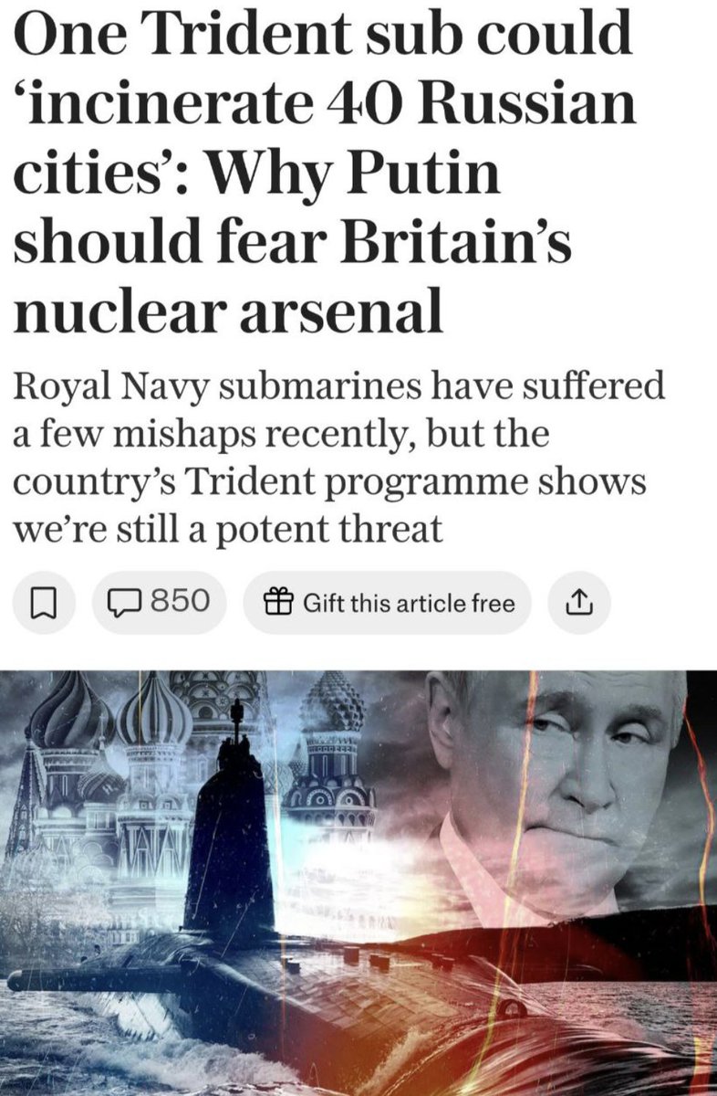 🇬🇧🇷🇺 UK tries some nuclear safer-rattling?

Chill out folks, it's not the fight yo want to pick ... cause nothing off Britain would be left if you go against the most nuclear armed nation on earth.

Just focus on your economy and forget russia. Historically, russia never attacked