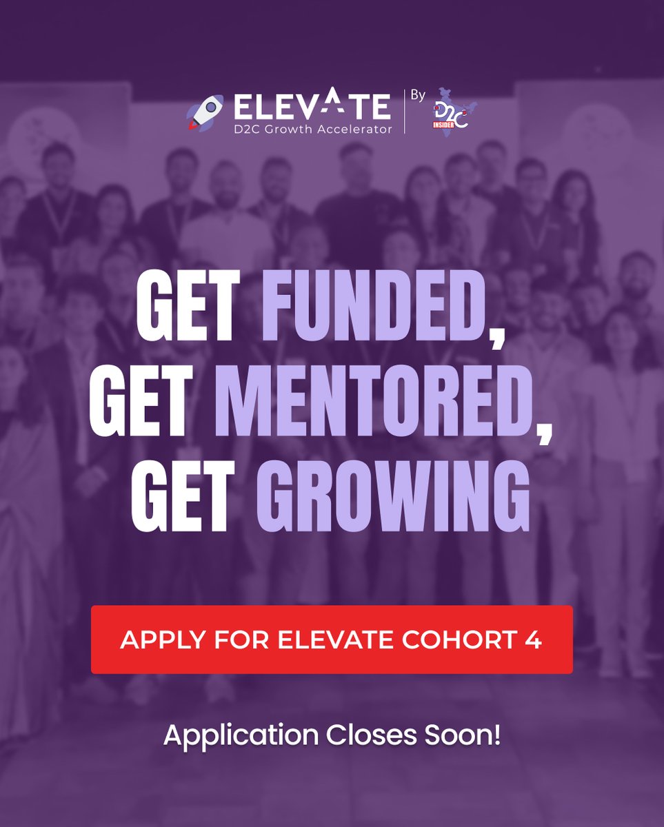 🚀 Building a D2C startup is hard. Scaling it? Even harder.

Without funding, mentorship, and the right network, growth feels like an uphill battle.

That’s why Elevate  exists—to help you!

Application Closing Soon—Don’t let your growth stall!

Apply - d2ci.co/c4_elevate_reg…