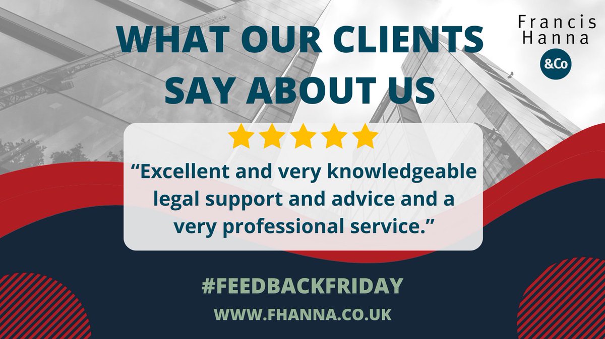 Francis Hanna & Co (@francishannaco) on Twitter photo Great to have the efforts of our wonderful team highlighted by this client review!
For a free consultation about your legal query, contact us on info@fhanna.co.uk or call 028 9024 3901 #FeedbackFriday Great to have the efforts of our wonderful team highlighted by this client review!
For a free consultation about your legal query, contact us on info@fhanna.co.uk or call 028 9024 3901 #FeedbackFriday