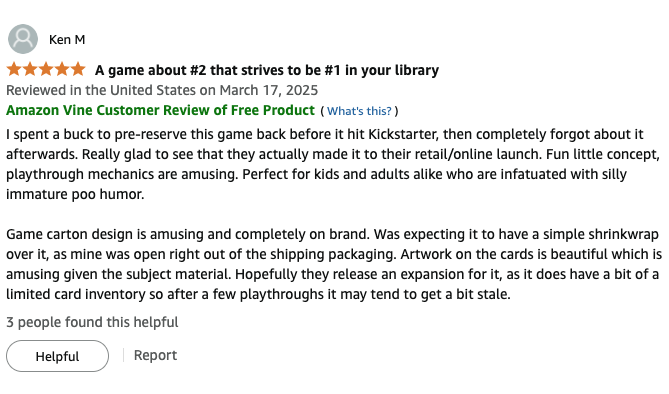 GoPooTheGame's tweet photo. Amazon reviews are dropping in.  

Check 'em out!

⭐️⭐️⭐️⭐️⭐️

🚽https://t.co/oJcxwFsfPe
💩https://t.co/y6anr31y0m 

#BoardGame #BoardGames #TabletopGames #BoardGameGeek #GameNight #PartyGame #projectswelove #CardGames #GameNight #IndieGames https://t.co/1QTiTmRMRP