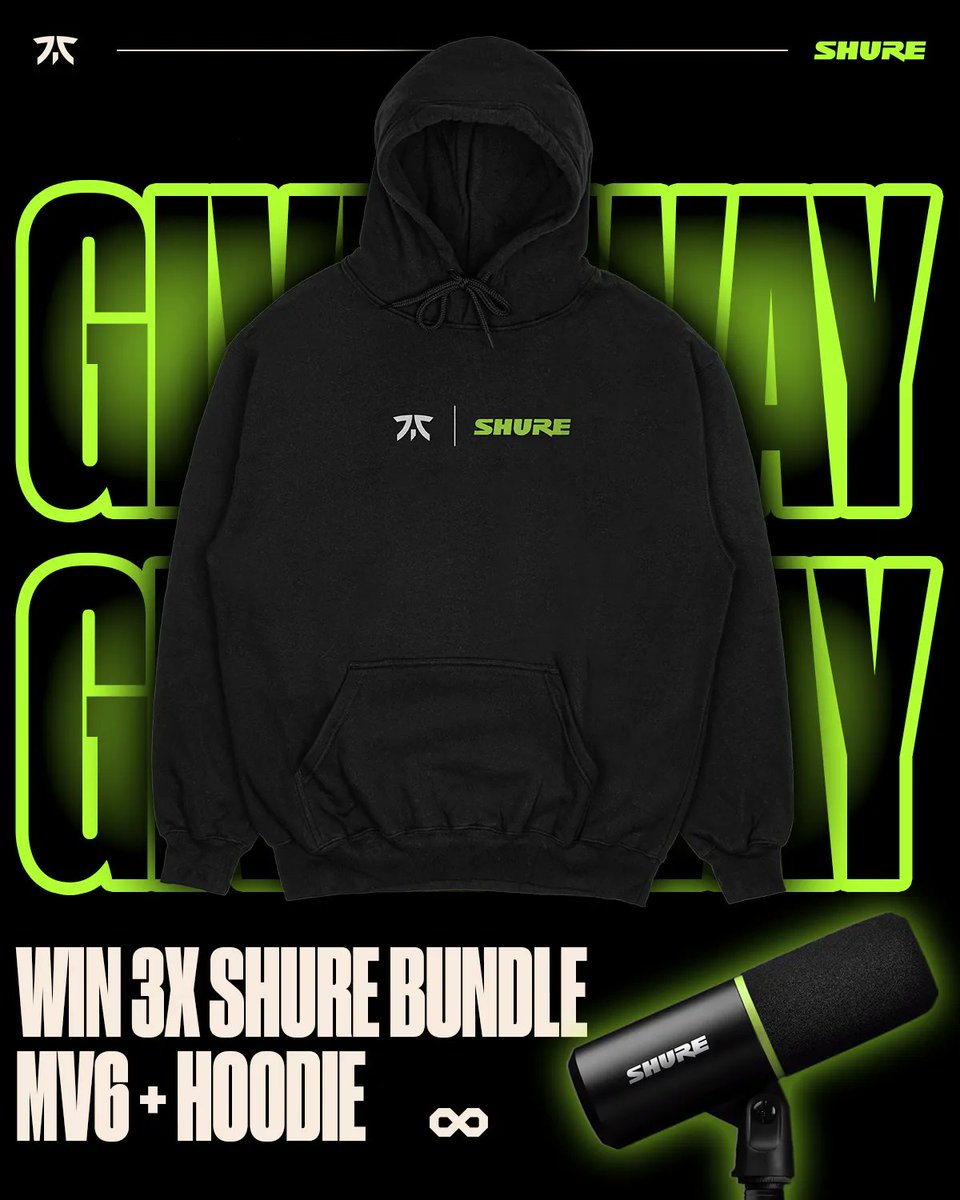 Kicking off Friday just right - with a giveaway with our friends at <a href="/shure/">Shure</a>! 🎉

To take home a Shure MV6 + FNC hoodie, all you need to do:

❤️ Like this post!
✅ Follow <a href="/FNATIC/">FNATIC</a> &amp; @Shure!
💬 Drop a comment below