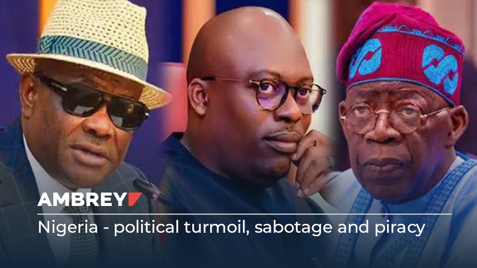 AMBREY INSIGHT: Nigeria - political turmoil, sabotage and piracy.
For the full insight, analysis, and mitigation please follow the download link at ambrey.com/insights-hub

#MaritimeRisk #MaritimeSecurity #RiskManagement #Shipping  #Nigeria #GulfofGuinea #Ambrey