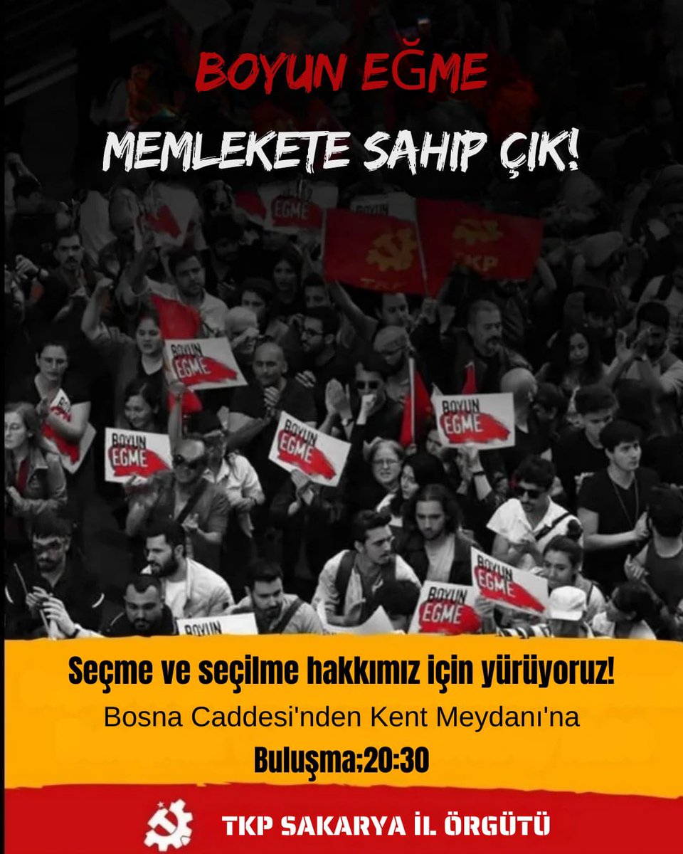 Boyun eğme, memlekete sahip çık!

Bu akşam saat 20.30’da Bosna Caddesi’nde buluşuyor, hep birlikte yürüyoruz.

Cumhuriyet için, laiklik için, bağımsızlık için, sosyalizm için!