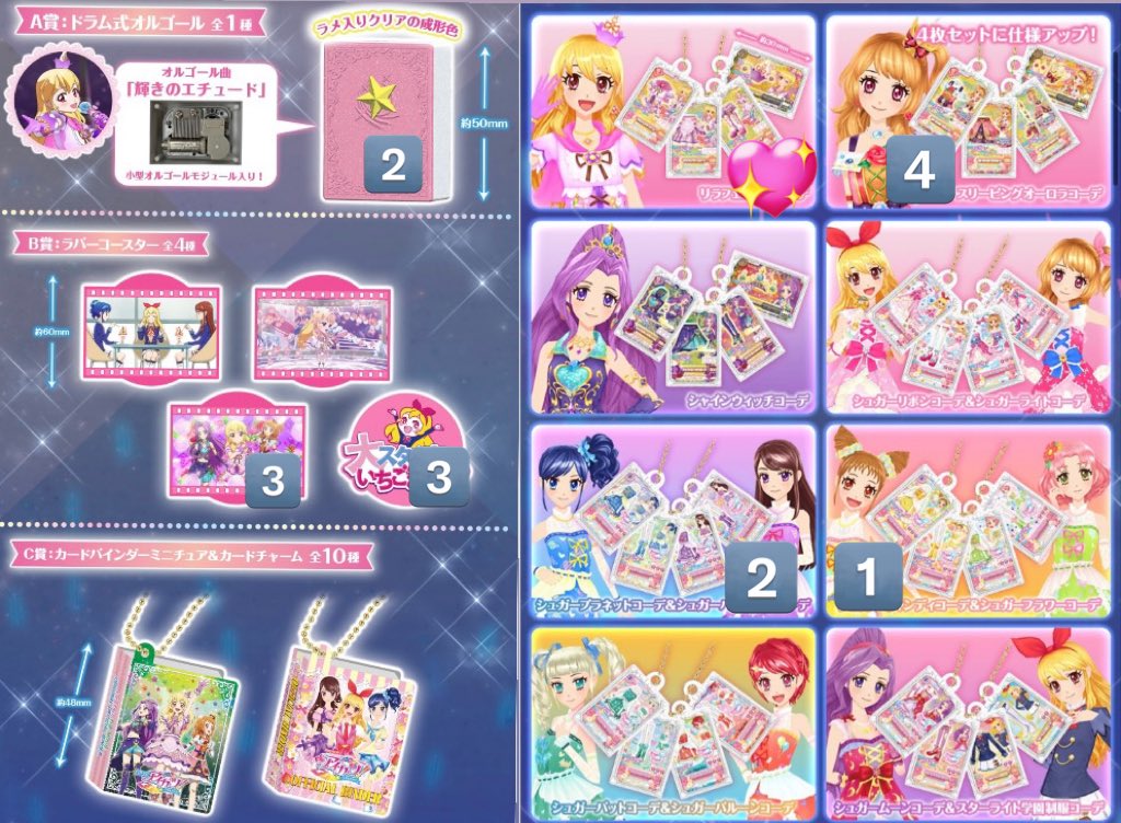 0_s5u's tweet photo. アイカツガチャ 交換

求）💖

譲）数字記載分

郵送での交換とさせて頂きます！
場合によっては比率違いも可能です🙆‍♀️
また、取引初心者ですのでご理解頂けると嬉しいです🙏🏻
どなたでもお気軽にお声がけください🙇‍♀️
 #アイカツガチャ  #アイカツ交換 https://t.co/jRureW8HmN