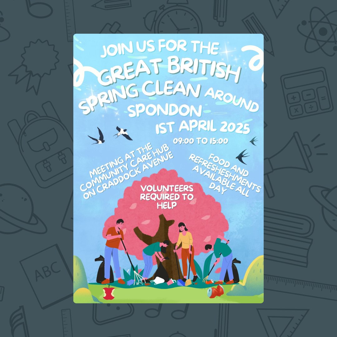 Volunteering Opportunity

The Spondon Great British Spring Clean event is happening on Tuesday 1 April.