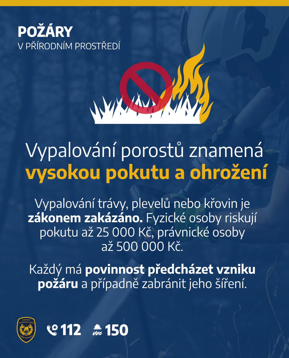 hasici_cr's tweet photo. Ještě než se rozjedete na chaty a chalupy dělat po zimě pořádek: věděli jste, že od března 2025 platí zákaz pálení biologického odpadu?
Novela zákona zakazuje nejen pálení větví, listí nebo trávy, ale také vypalování porostů. ⬇️ https://t.co/SDq9IxD0XY