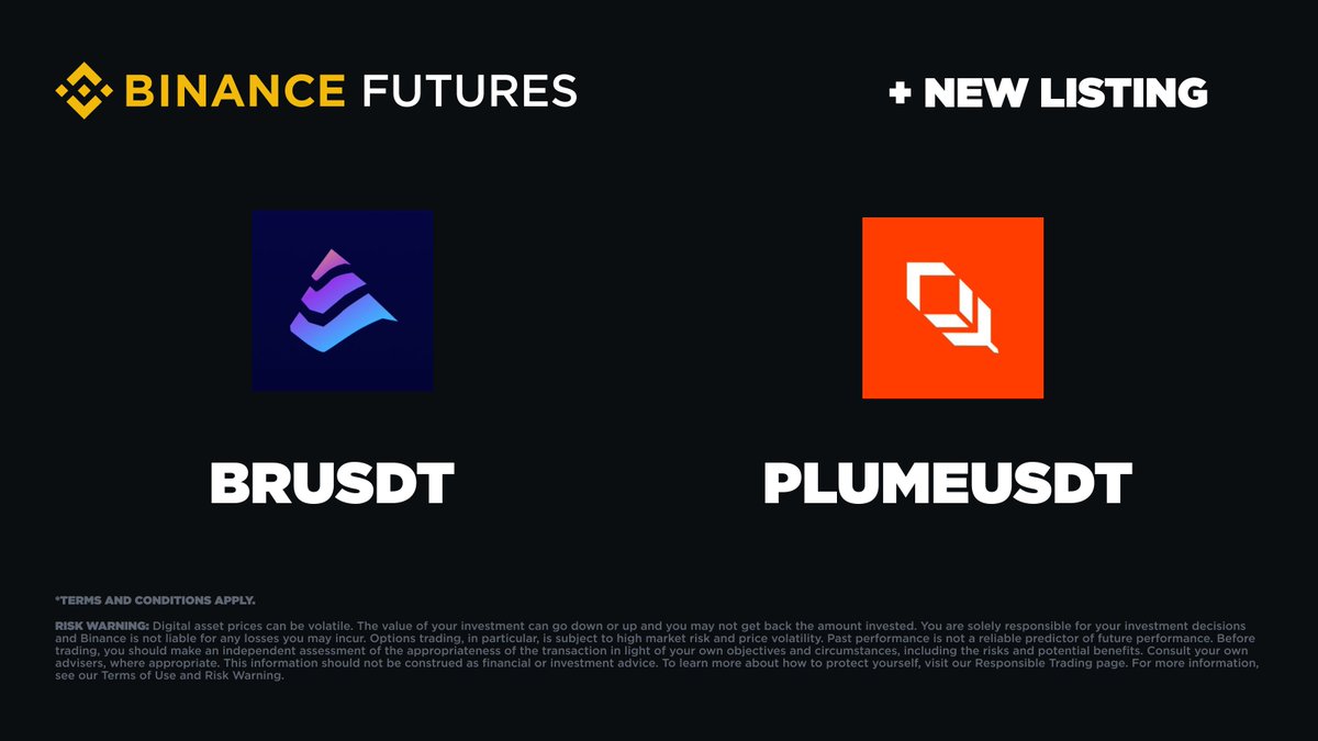#Binance Futures will launch the USDⓈ-M $BR and $PLUME Perpetual Contracts at

🗓️March 21 2025, 12:45 &amp; 13:00 (UTC) respectively 

Read more ➡️ binance.com/en/support/ann…
