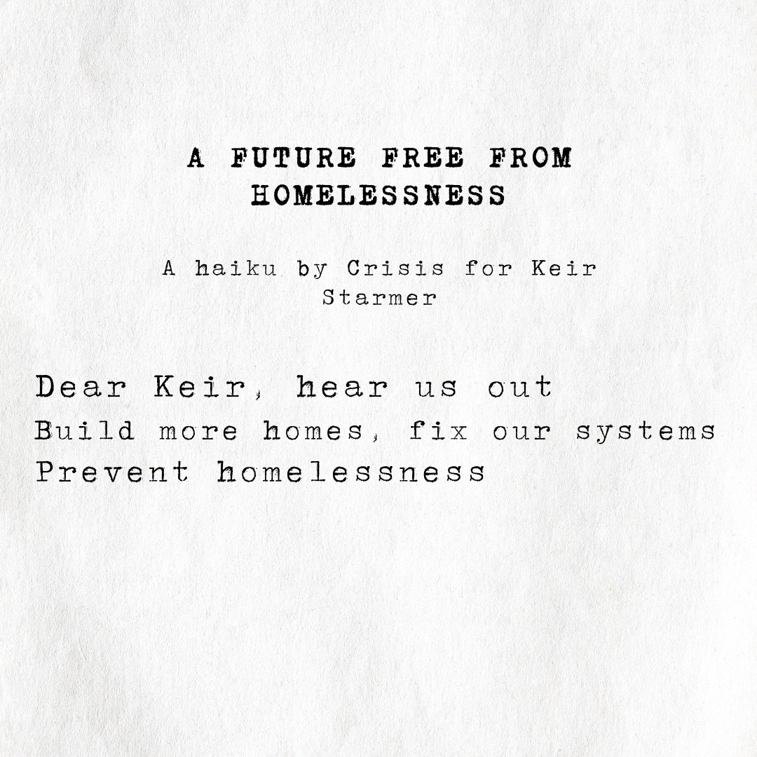 This #WorldPoetryDay, we’re using a haiku—just 17 syllables—to send a powerful message to Keir Starmer.  

The UK Government must take bold action to tackle homelessness. Will you tell them?  

✍️Sign our open letter: bit.ly/3FoTpfV