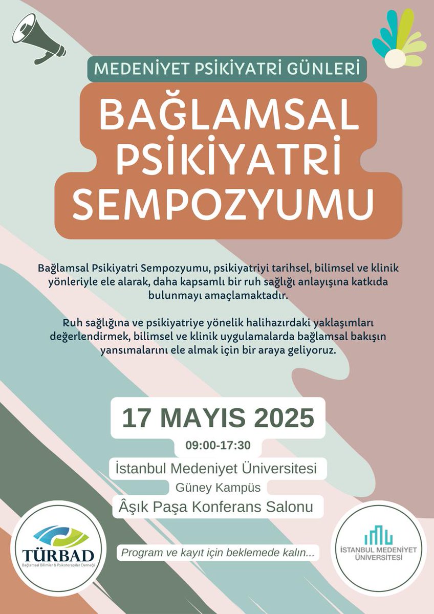 Gelenekselleşmesini arzu ettiğimiz Medeniyet Psikiyatri Günleri’ni Bağlamsal Bilimler ve Psikoterapiler Derneği ile birlikte “Bağlamsal Psikiyatri Sempozyumu” teması ile başlatıyoruz.