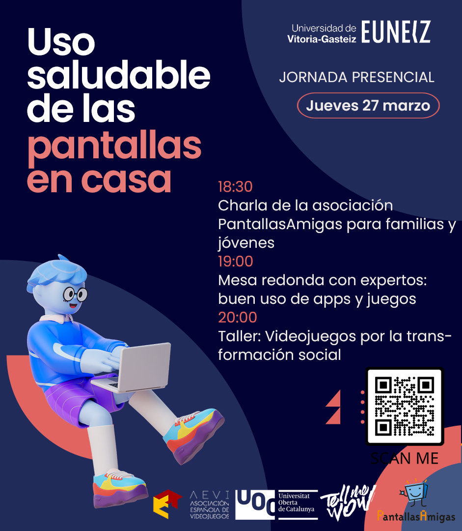 👨‍👩‍👧‍👦🎮 Jornada "Uso saludable de las pantallas en casa" 

Con el objetivo de identificar claves para fomentar un uso responsable de las pantallas, móviles y #videojuegos en las personas más jóvenes.

📆 Jueves, 27 marzo 
📍 <a href="/Euneiz_uni/">EUNEIZ Universidad</a> #Vitoria 

pantallasamigas.net/uso-saludable-…