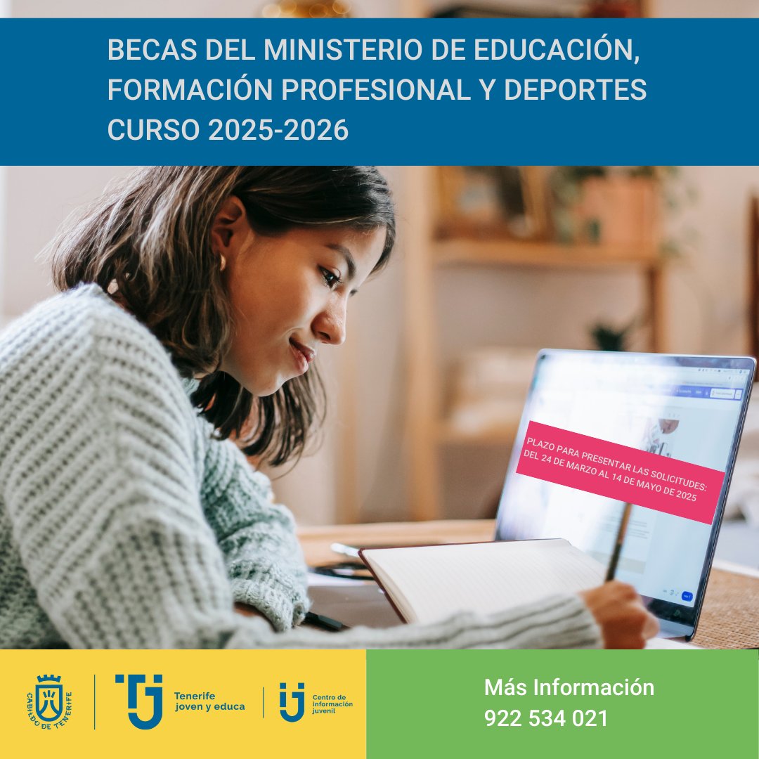 ⏰ ¡Atención! Ya se acerca el plazo para pedir tu #BecaMEC 2025
🟢 Abre: 24 marzo – 08:00 h
🔴 Cierra: 14 mayo – 15:00 h
¿Tienes dudas? En el CIJ te asesoramos GRATIS
📲 Pide tu cita: tenerifejovenyeduca.com/cij/solicitud/…
