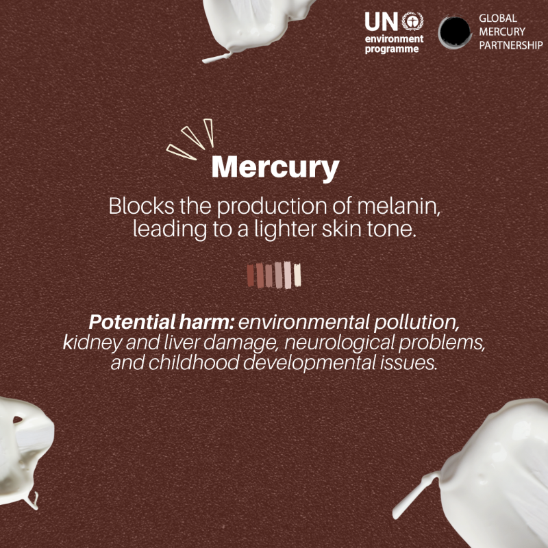 UNEP's tweet photo. Toxic beauty ideals are among the many effects of racism, with people worldwide too often feeling pressure to change their skin tone, putting health at risk.

Check the harmful effects of mercury &amp; other products used to lighten skin. @UNEP_africa @RobertaAnnan #FightRacism