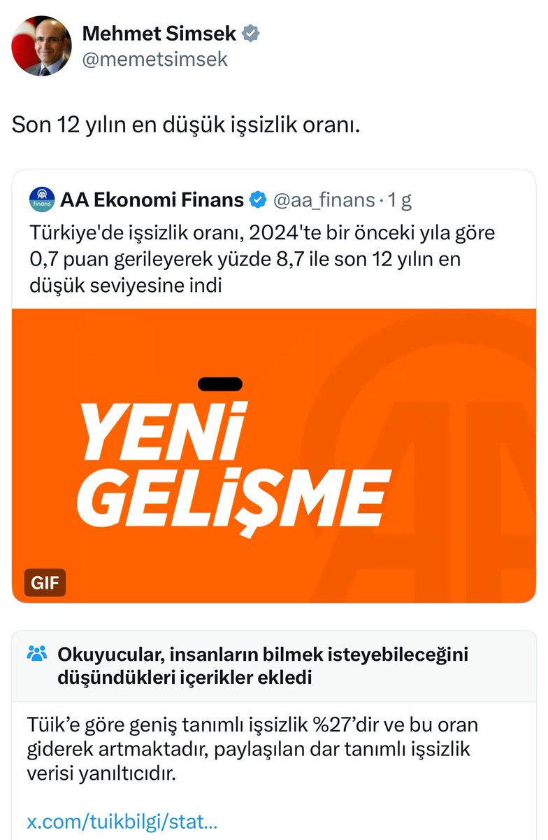 Sokağa Çıkmak İşsizliği Azaltıyor‼️

Mehmet Şimşek, halkın toplanma ve yürüyüş hakkını kullandığı gün son 12 yılın en düşük işsizlik oranı olduğu paylaşımını yaptı.