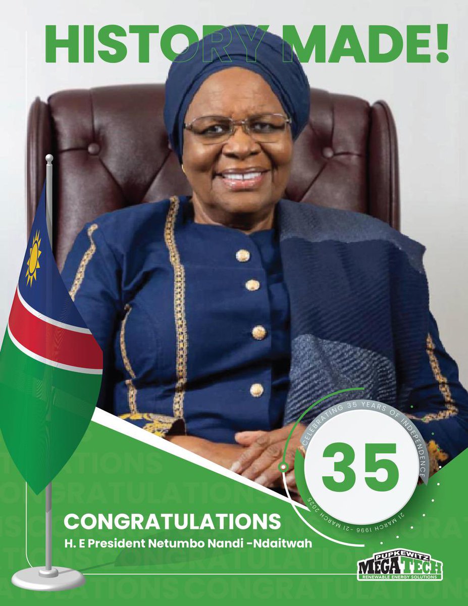 A new chapter begins as Namibia marks 35 years of independence with a historic milestone in leadership.

#Namibia #HistoryMade #Leadership #35YearsOfIndependence #BreakingBarriers #Progress #FutureForward #PupkewitzMegatech