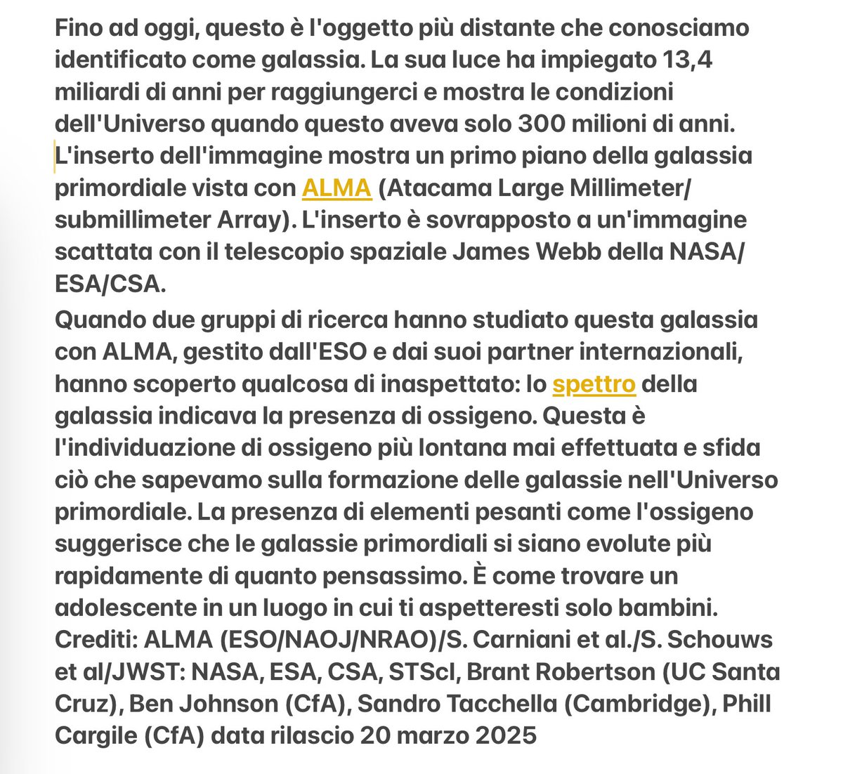 Cron_Silenzio's tweet photo. #ESO Italy
La scoperta dell'ossigeno più distante, nell'Universo primordiale
Questa immagine mostra la posizione precisa nel cielo notturno della galassia #JADES-GS-z14-0, un puntino piccolissimo nella costellazione della Fornace. ⬇️ https://t.co/qhPeF75lZ6