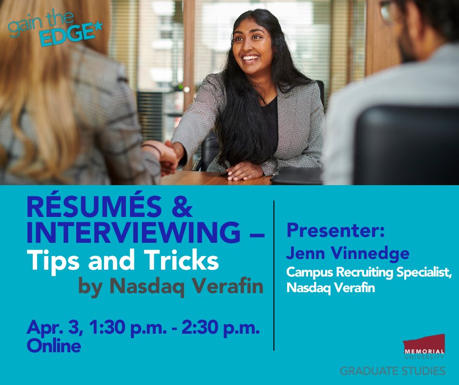 📢 In this workshop, our speaker will share best practices for reviewing job ads, formatting résumés, selecting content, and discuss the most recruiter-friendly résumé formats, along with valuable interview tips. Register➡️ tinyurl.com/5c3wysrp
