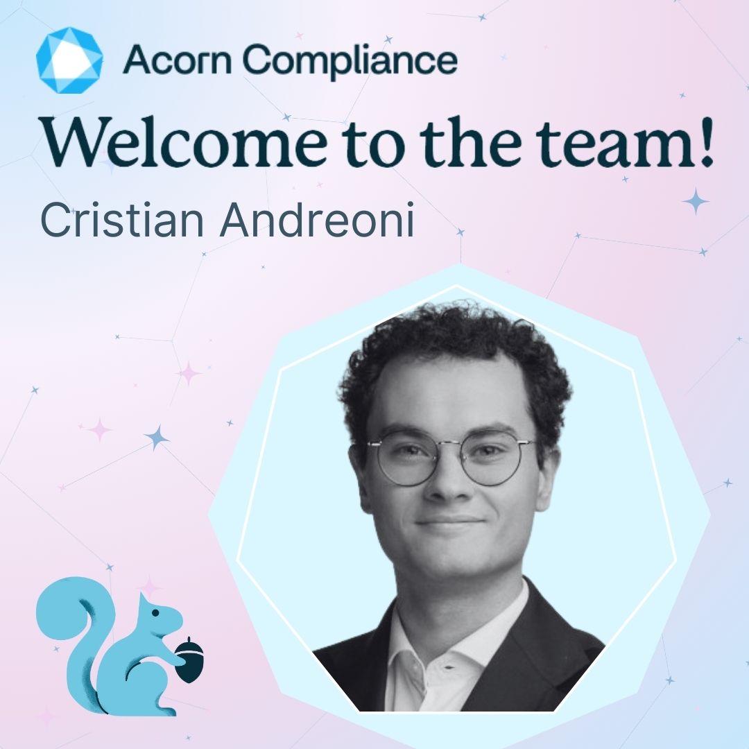 Help us give a warm welcome Cristian Andreoni, the newest addition to our rapidly growing Acorn Compliance team!  Cristian is a Finance Associate and will assist in building strategic initiatives.

#WelcomeToAcorn #TeamGrowth