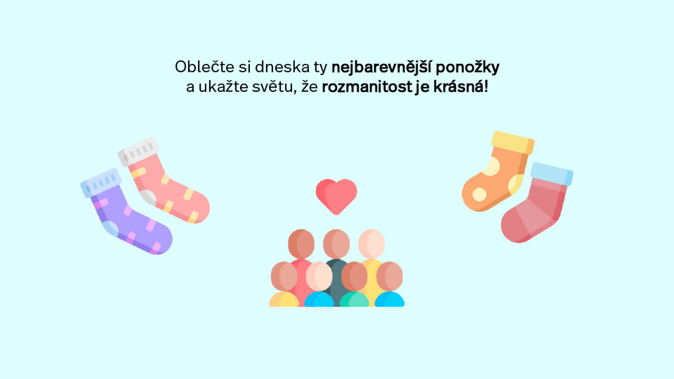 ❤️ Na dnešek připadá Světový den Downova syndromu, den, kdy si připomínáme jedinečnost a rozmanitost všech lidí. 
🧦 Vyndejte ze šuplíku své nejbarevnější ponožky, oblečte si je a podpořte rozmanitost!