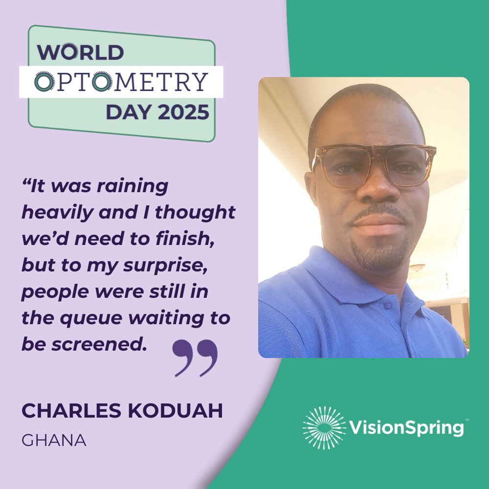 This week VisionSpring is celebrating optometrists – like Charles – and all team members involved in conducting sight tests and eye exams for more than 2 million people every year.

Thank you for all you do! 

#WorldOptometryDay2025