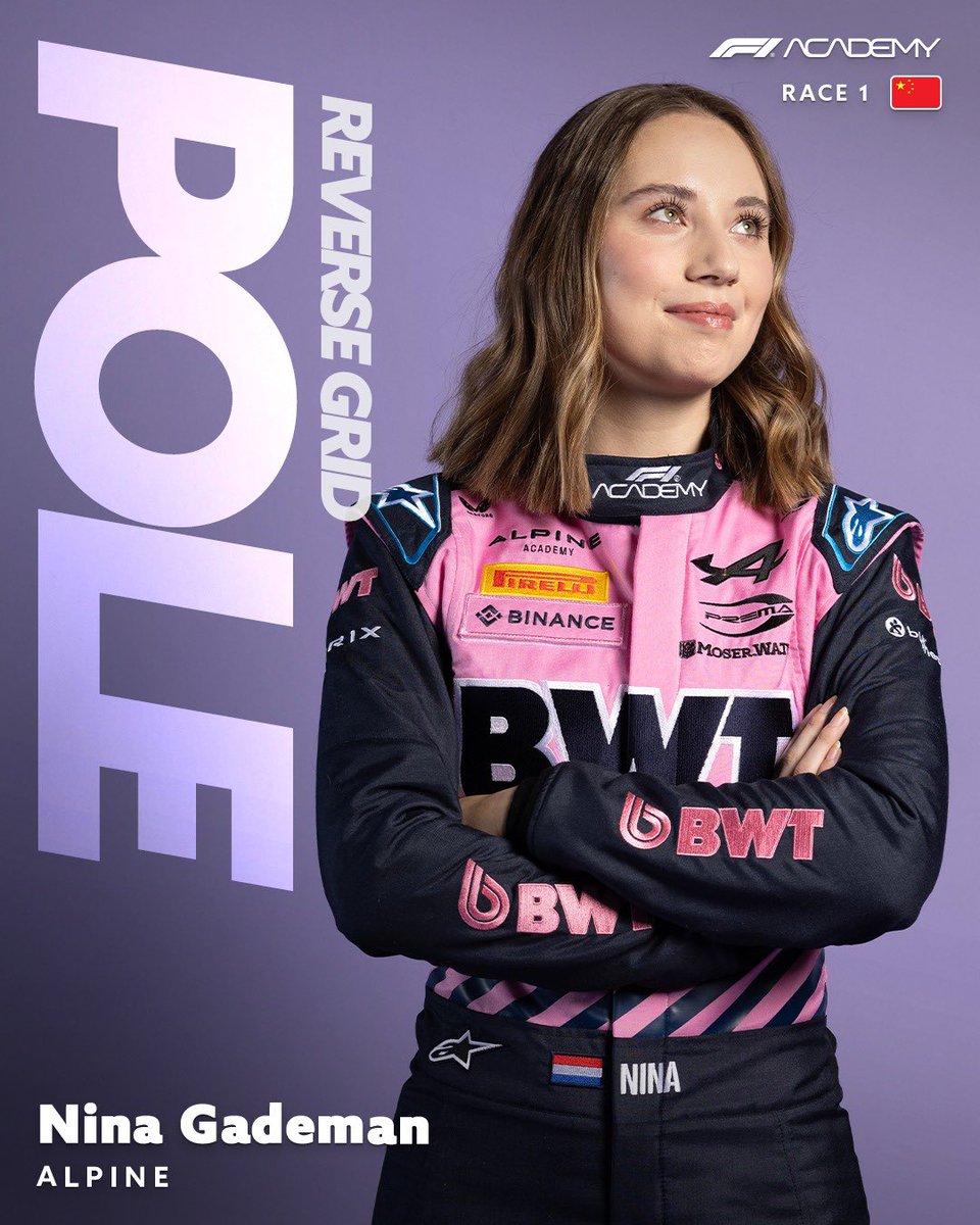 Another Shanghai Pole! 1️⃣ 

Nina Gademan’s P8 in Quali secured the top spot for tomorrow’s reverse grid race.

#F1Academy #ChineseGP