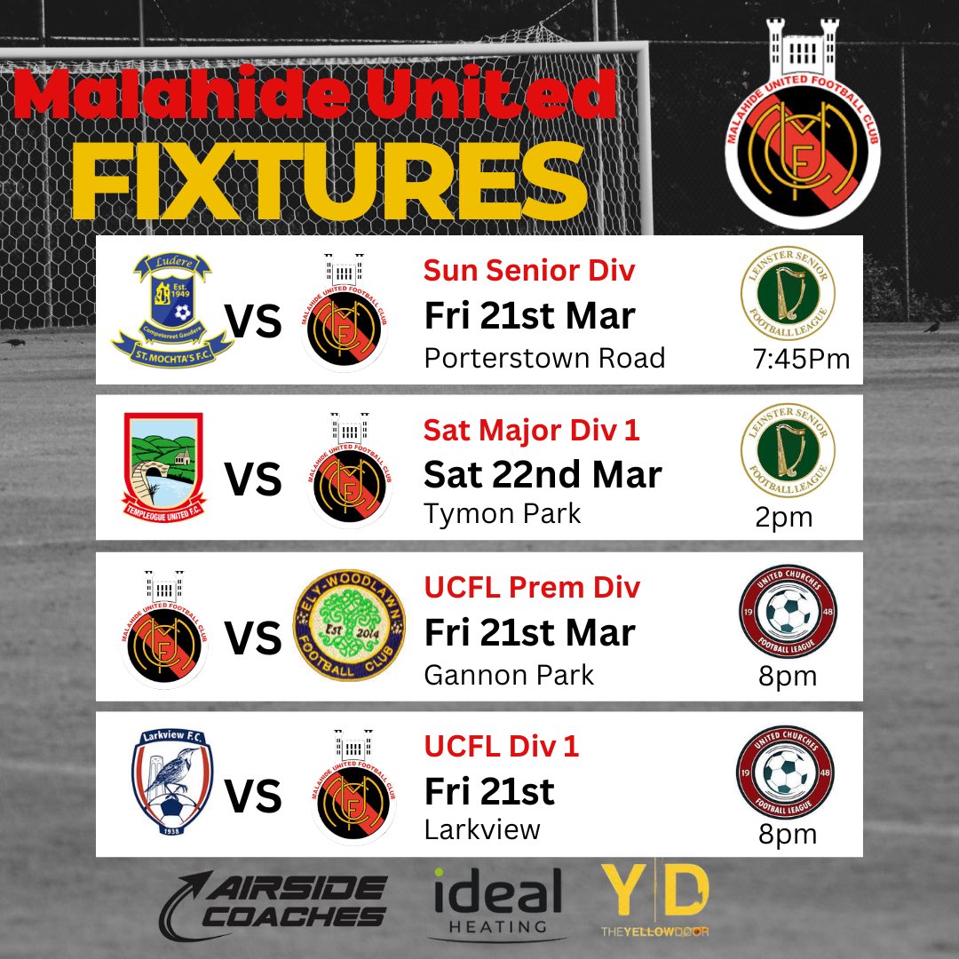 A busy weekend ahead of senior fixtures for all 4 men’s senior teams. 

All support welcome at any of the games over the weekend 

@leinsterseniorleague @lslliveupdates @ucfl48