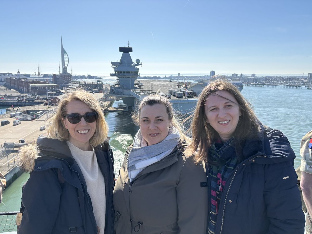 Amazing day yesterday with the Royal Navy observing its maritime power. So thrilled to be standing on the flight deck and bridge of HMS Queen Elizabeth with my amazing colleagues from KCL Defence Studies ⁦<a href="/SoranaJude/">Sorana-Cristina Jude</a>⁩ and ⁦<a href="/SarahLouMiller/">Dr Sarah-Louise Miller 🇺🇦</a>⁩.
