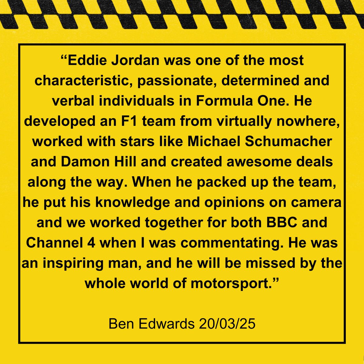 A legend of the F1 Paddock. We send our deepest sympathies to EJ’s family.
