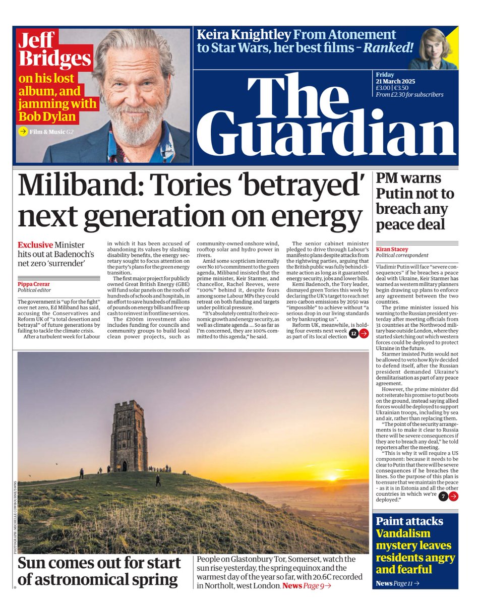 Nice to see one of my Spring Equinox photos from Glastonbury Tor on the front page of the Guardian today. How exciting 👏