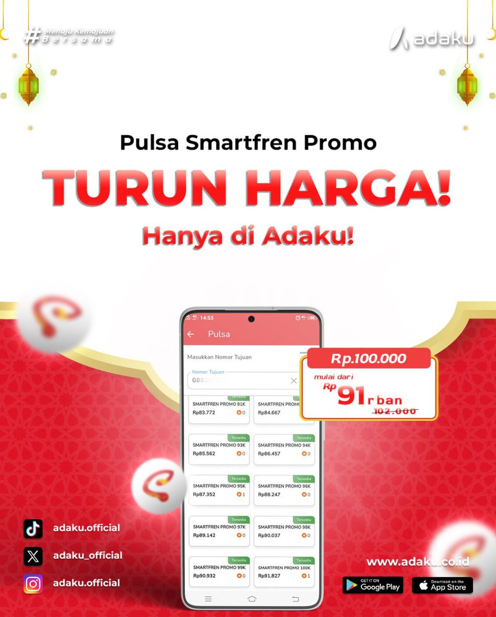 adaku_official's tweet image. Pulsa Smartfren Turun Harga! Lebih Hemat, Lebih Puas! 🔥

📢 Nikmati harga spesial untuk pulsa Smartfren, lebih murah dan makin hemat! Jangan sampai kehabisan, isi ulang sekarang juga!

🛒 Buruan Top Up Sekarang! dan Cek harga &amp;amp; beli langsung di #Adaku #PulsaSmartfren #PromoPulsa