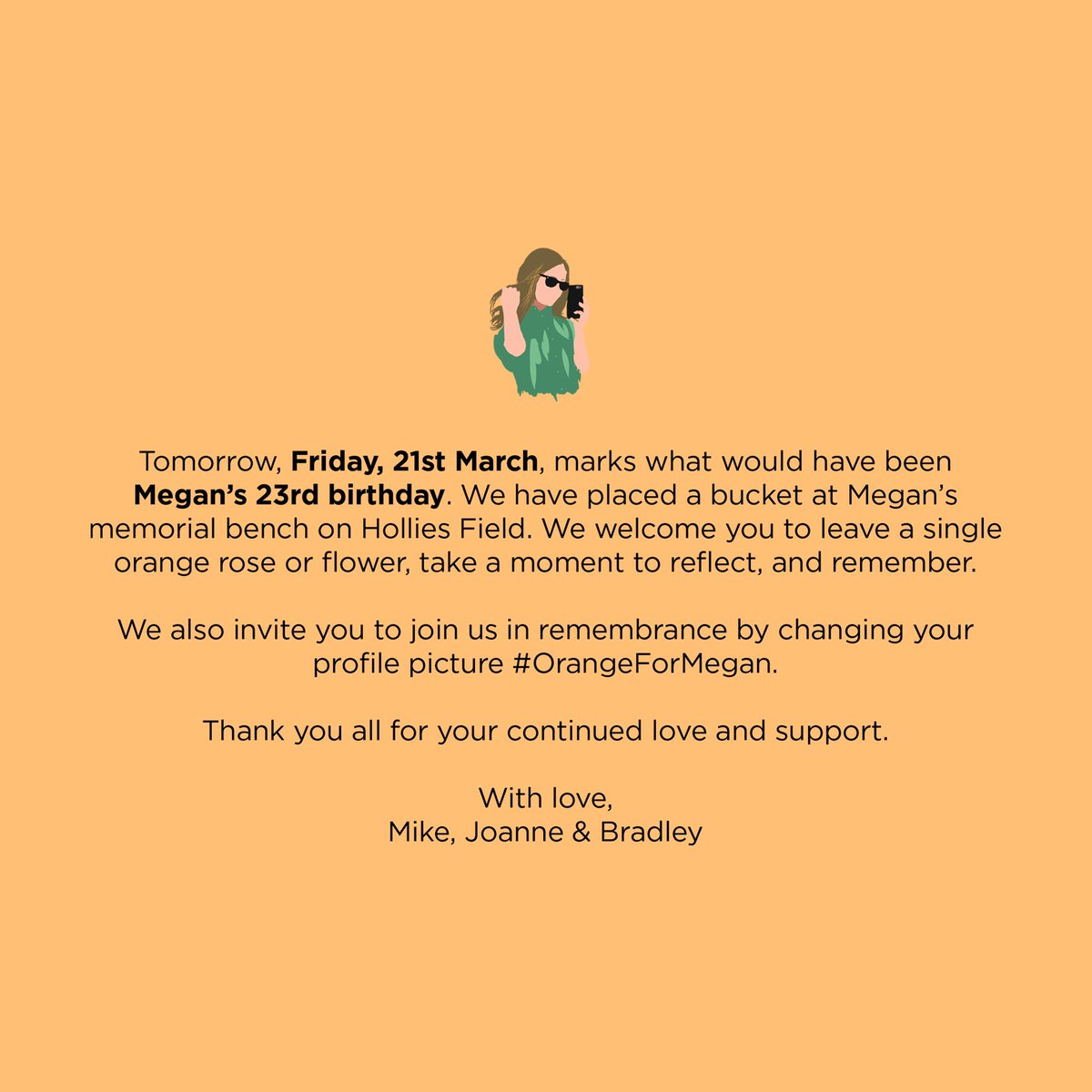 Today we remember Megan on what would have been her 23rd Birthday 🧡